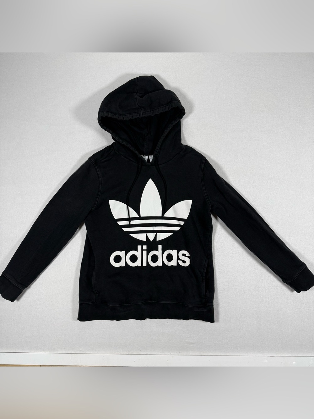 adidas Black Hoodie with White Trefoil Logo medium
